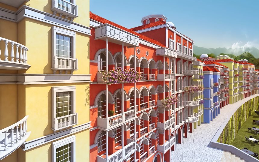 Mediterranean-style colorful buildings